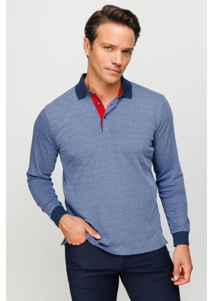 Erkek Polo Yaka Jakarlı Minik Desenli Sweatshirt Saks modelleri