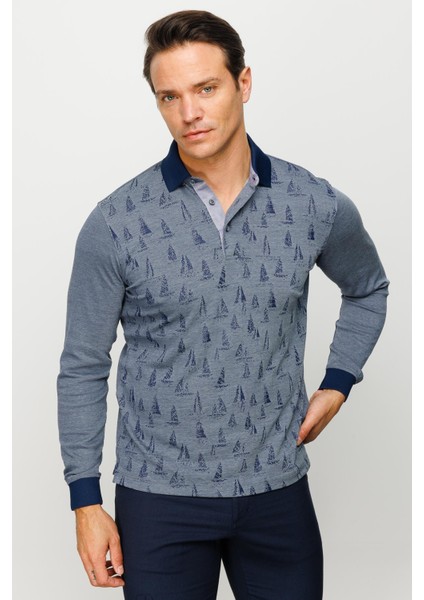 Erkek Polo Yaka Yelken Desenli Sweatshirt Füme fiyatları