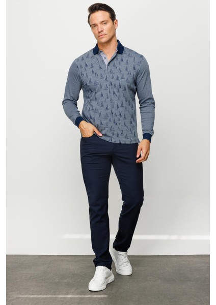 Erkek Polo Yaka Yelken Desenli Sweatshirt Füme modelleri