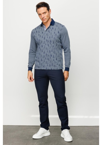 Erkek Polo Yaka Yelken Desenli Sweatshirt Füme indirimleri