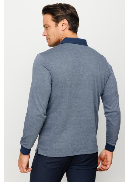Erkek Polo Yaka Tüy Desenli Sweatshirt Füme