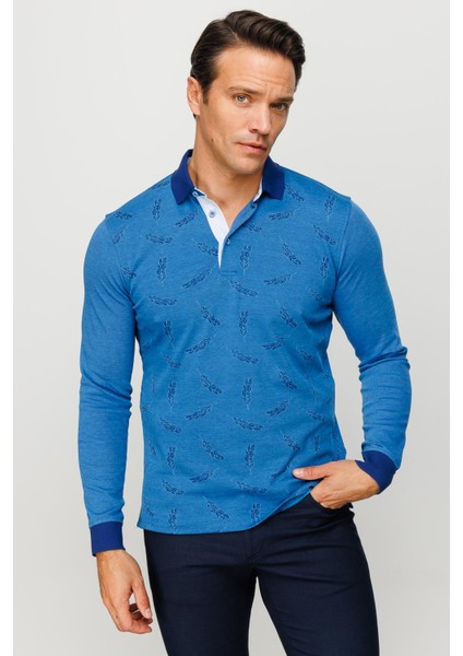 Erkek Polo Yaka Tüy Desenli Sweatshirt Saks modelleri