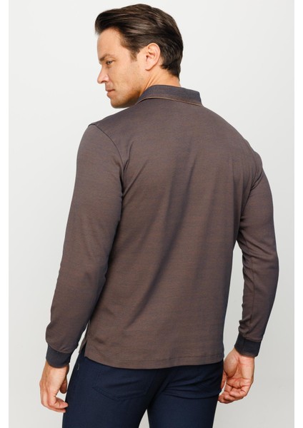 Erkek Polo Yaka Desenli Uzun Kollu Sweatshirt Kahve fırsatları