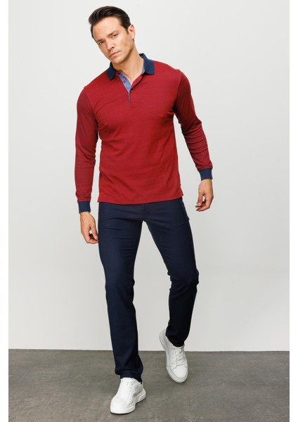Erkek Polo Yaka Jakarlı Minik Desenli Sweatshirt Bordo modelleri