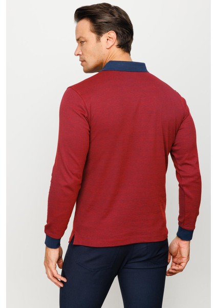 Erkek Polo Yaka Jakarlı Minik Desenli Sweatshirt Bordo fırsatları