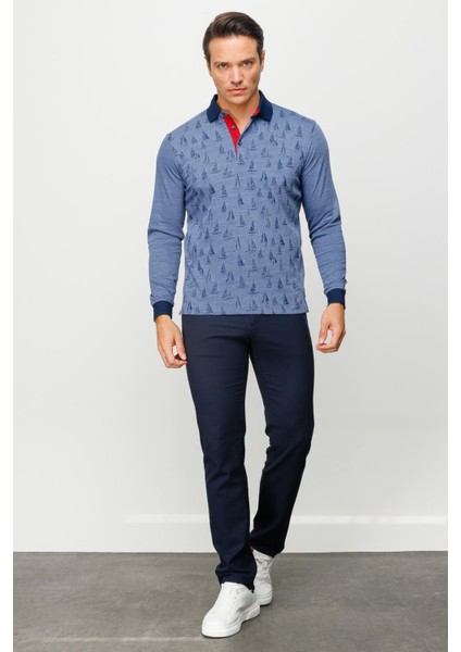 Erkek Polo Yaka Yelken Desenli Sweatshirt Lacivert fiyatları