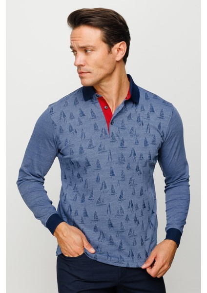 Erkek Polo Yaka Yelken Desenli Sweatshirt Lacivert modelleri