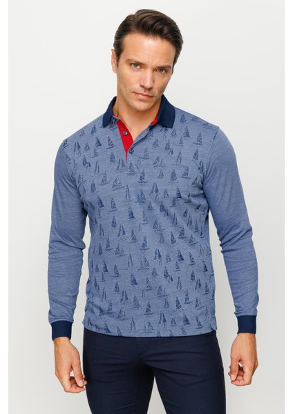 Erkek Polo Yaka Yelken Desenli Sweatshirt Lacivert indirimleri