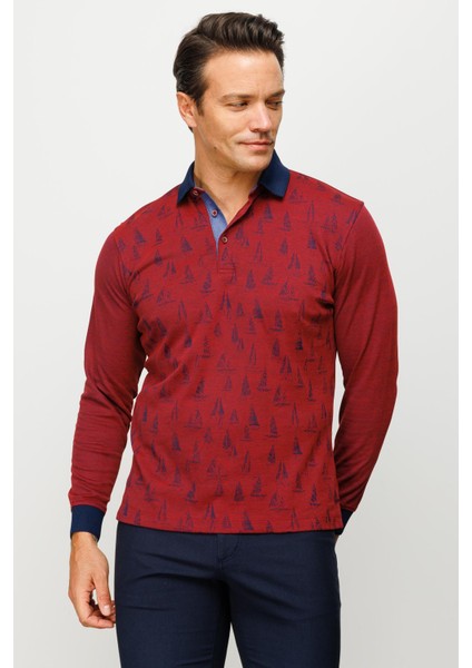 Erkek Polo Yaka Yelken Desenli Sweatshirt Bordo fiyatları