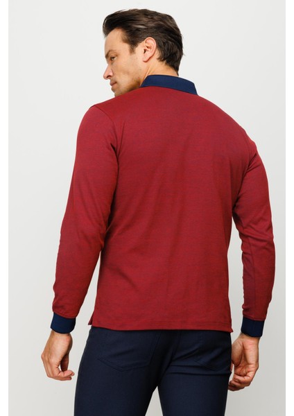 Erkek Polo Yaka Yelken Desenli Sweatshirt Bordo fırsatları