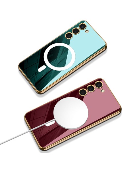 Samsung Galaxy S23 Plus Kılıf Magsafe Wireless Şarj Özellikli Kent Lazer Kaplama Silikon Yeşil