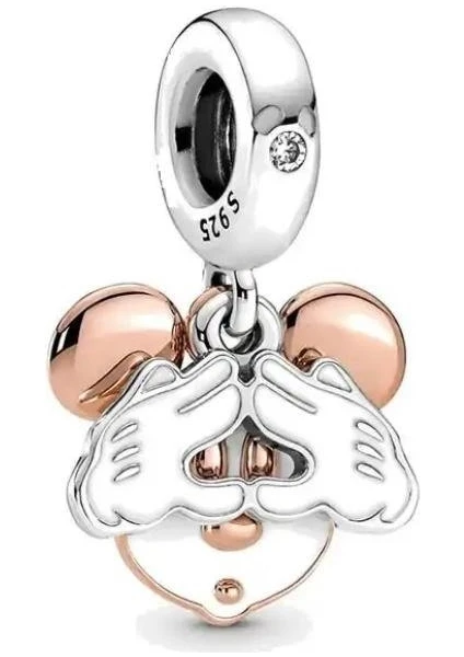 Ni Aksesuar Gümüş S925 Damgalı Disney Mickey Mouse Gizlenen Çift Sallantılı Charm