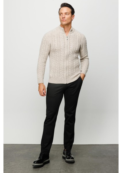 Erkek Yarım Balıkçı Yaka Saç Örgülü Yün Ceket V.bej fiyatları
