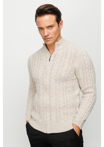 Erkek Yarım Balıkçı Yaka Saç Örgülü Yün Ceket V.bej modelleri