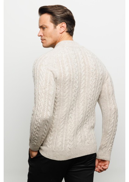 Erkek Yarım Balıkçı Yaka Saç Örgülü Yün Ceket V.bej fırsatları