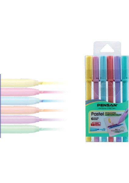 Keçeli Kalem 6 Renk Kesik Uç Pastel Renkler 99096 0968 1620