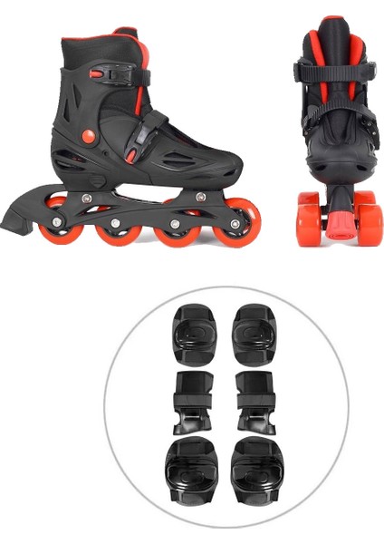 Multi Fonksiyonel Ister Çift Sıra - Ister Tek Sıra Tekerlekli Paten + Koruyucu Set