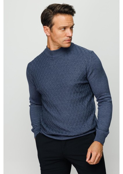 Erkek Yarım Balıkçı Yaka Petek Desenli Kazak indirimleri