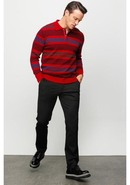 Erkek Polo Yaka Renkli Çizgili Kalın Yün Kazak indirimleri