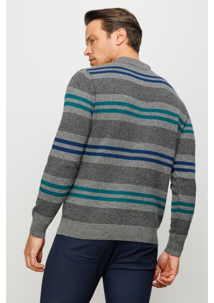 Erkek Polo Yaka Renkli Çizgili Kalın Yün Kazak fırsatları