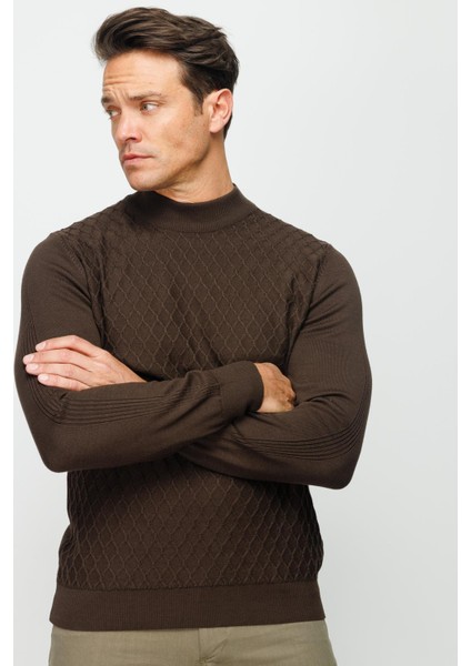 Erkek Yarım Balıkçı Yaka Petek Desenli Kazak