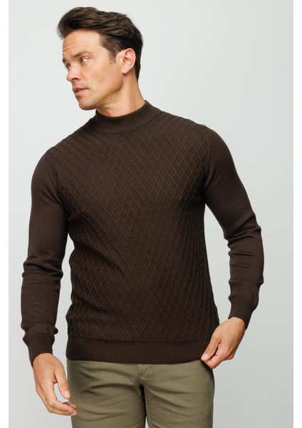 Erkek Yarım Balıkçı Yaka Petek Desenli Kazak modelleri