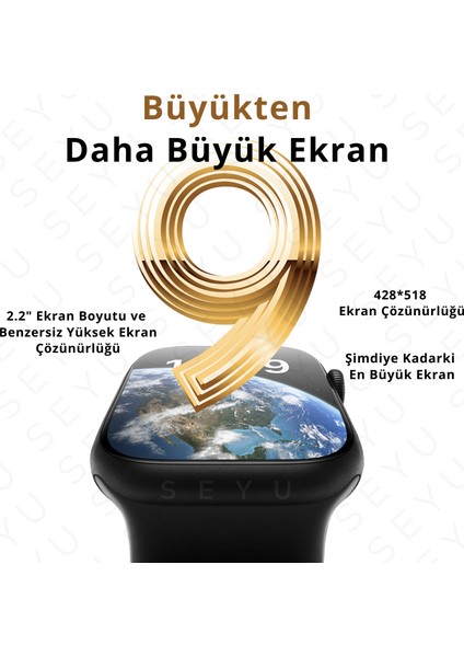 Seyu Watch Watch 9 Pro  Siyah Iphone ve Android Tüm Telefonlara Uyumlu Akıllı Saat