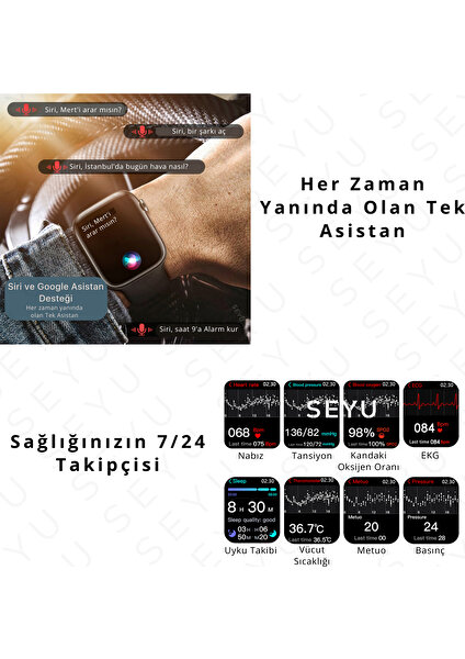 Seyu Watch Watch 9 Pro  Siyah Iphone ve Android Tüm Telefonlara Uyumlu Akıllı Saat