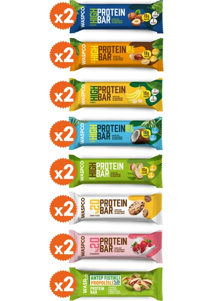 Waspco Protein Bar Karma Kutu 16 Adet (8 Çeşit)