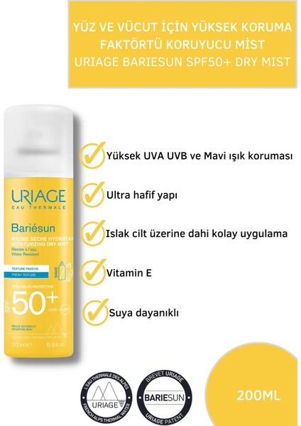 Bariesun SPF50+ Dry Mist 200 ml Yüz Ve Vücut Için Yüksek Koruma Faktörlü Spreyi