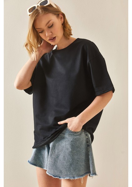 Siyah Oversize Basic T-Shirt 3YXK1-47087-02