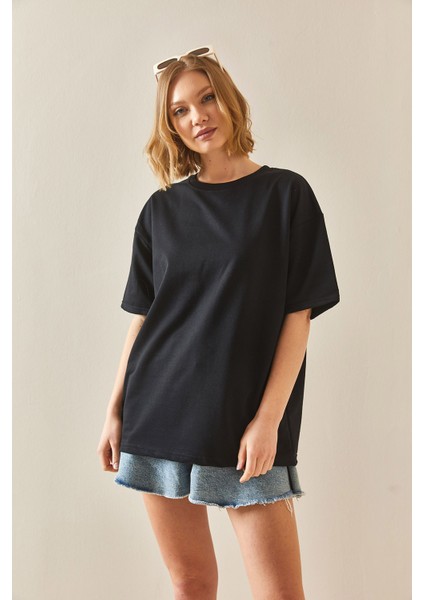 Siyah Oversize Basic T-Shirt 3YXK1-47087-02