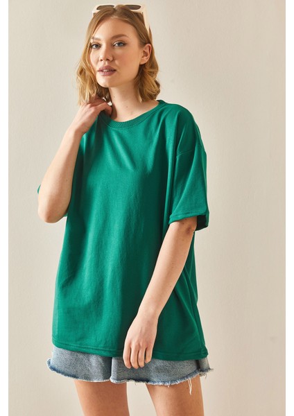 Zümrüt Yeşili Oversize Basic T-Shirt 3YXK1-47087-44