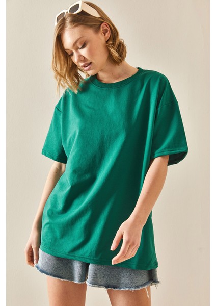 Zümrüt Yeşili Oversize Basic T-Shirt 3YXK1-47087-44