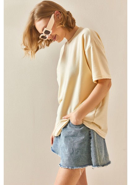 Bej Oversize Basic T-Shirt 3YXK1-47087-25