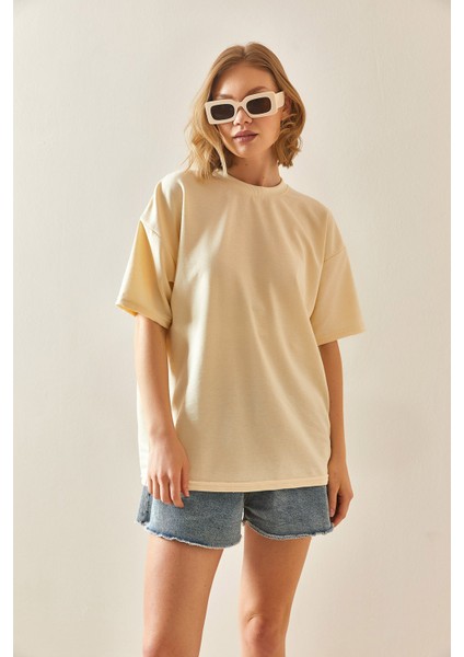 Bej Oversize Basic T-Shirt 3YXK1-47087-25 modelleri