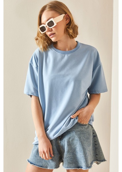 Bebe Mavisi Oversize Basic T-Shirt 3YXK1-47087-55