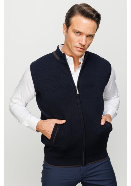 Erkek Çelik Örgü Yün Yelek Lacivert