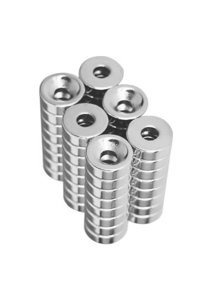 Yuvarlak Havşa Delikli Neodyum Mıknatıs Magnet - D15X5 mm D10/D5,5 Vida Atılabilir