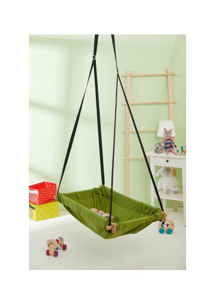 Ahşap Yaylı Zıp Zıp Bebek Hamak Beşik (Yeşil)