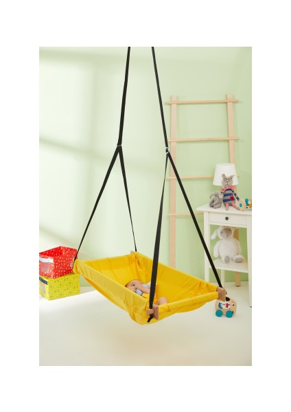 Ahşap Yaylı Zıp Zıp Bebek Hamak Beşik (Sarı)