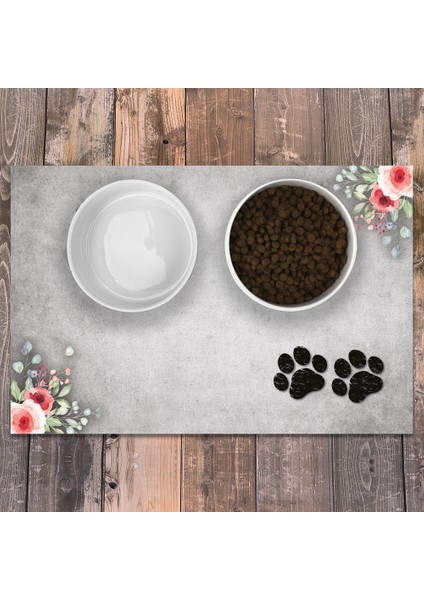 Vinil Kaymaz Tabanlı Keçe Baskılı Evcil Hayvan Pet Mama Paspası 45x100