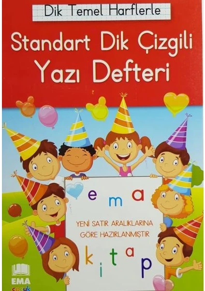 Ema Çocuk Dik Temel Harflerle Standart Renkli Kareli Yazı Defteri