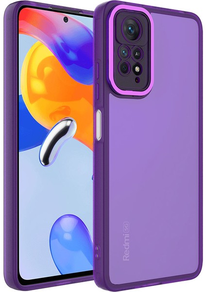 Case 4U Xiaomi Redmi Note 11 Pro 5G Kılıf Kamera Korumalı Parlak Tasarımlı Renkli Darbe Emici Transparan Post Kapak Derin Mor