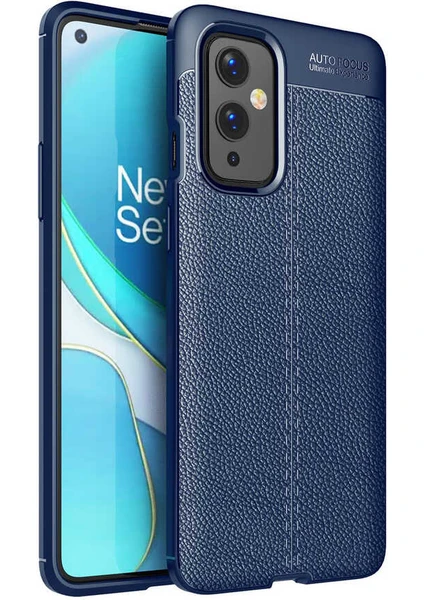 Case 4U One Plus 9 Kılıf Rugan Armor Deri Görünümlü Yüksek Kalite Silikon Niss Lacivert