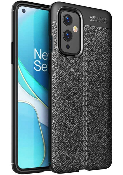 One Plus 9 Kılıf Rugan Armor Deri Görünümlü Yüksek Kalite Silikon Niss Siyah