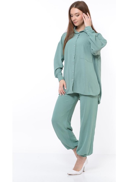 Kadın Aerobin Gömlek-Pantolon Alt Üst Ikili Takım Su Yeşili