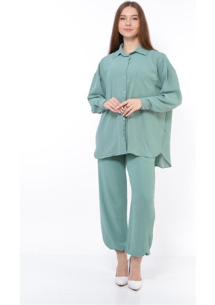 Kadın Aerobin Gömlek-Pantolon Alt Üst Ikili Takım Su Yeşili modelleri
