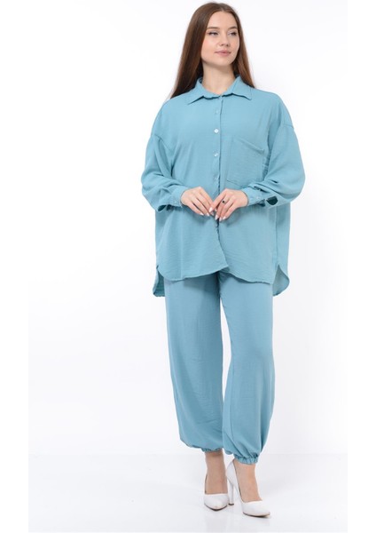Kadın Aerobin Gömlek-Pantolon Alt Üst Ikili Takım Bebe Mavisi fiyatları