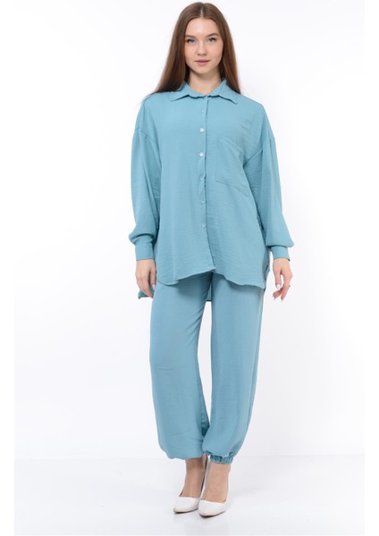 Kadın Aerobin Gömlek-Pantolon Alt Üst Ikili Takım Bebe Mavisi modelleri